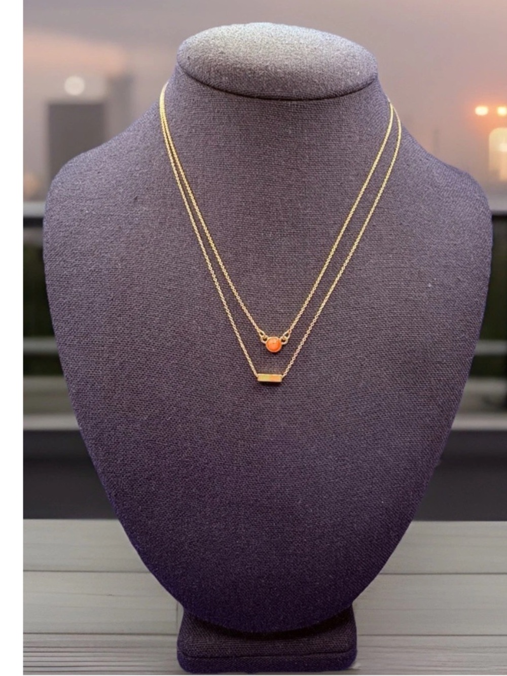 Set Of 2 Charged Delicate Stacking Goldtone Chains Bar And Bead  Designs 16-17”